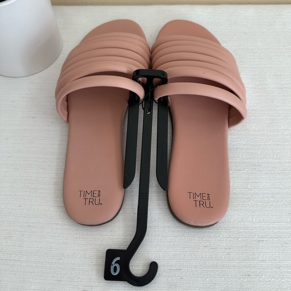 New Time And Tru Blush Pink Vegan Tubular Multi Band Slide Sandals Woman’s 9 - Picture 7 of 9